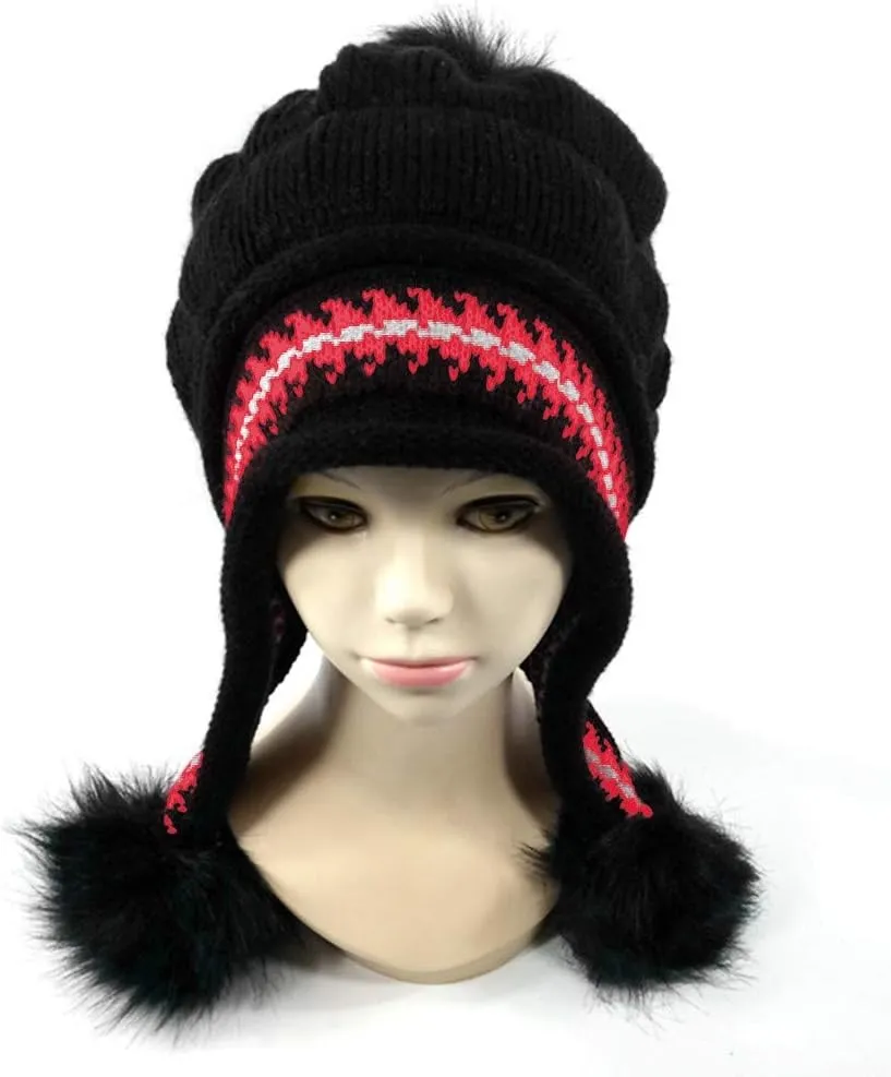 Women Winter Pompom Beanie Hats Warm Fleece Lined,Chunky Trendy Cute Knit Cap Cuff Knitted Beanie Hat