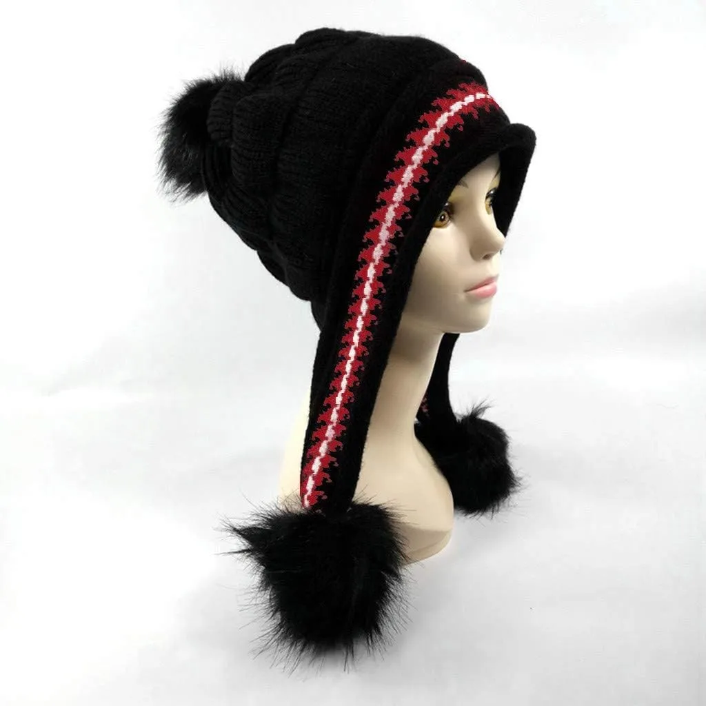 Women Winter Pompom Beanie Hats Warm Fleece Lined,Chunky Trendy Cute Knit Cap Cuff Knitted Beanie Hat