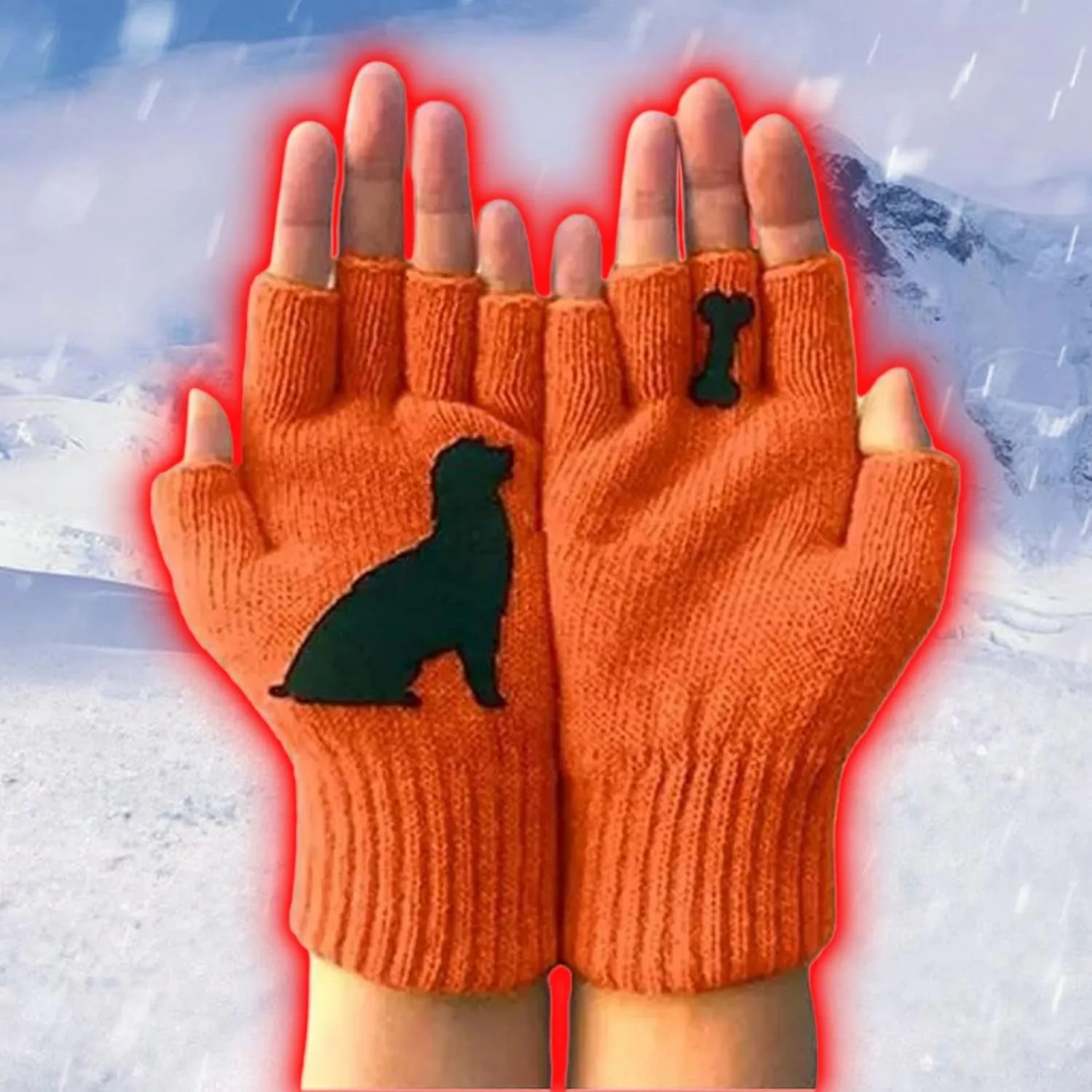 Women Winter Touchscreen Gloves Funny Dog Warm Fleece Lined Knit Elastic Cuff Women's Sports (Orange, One Size)