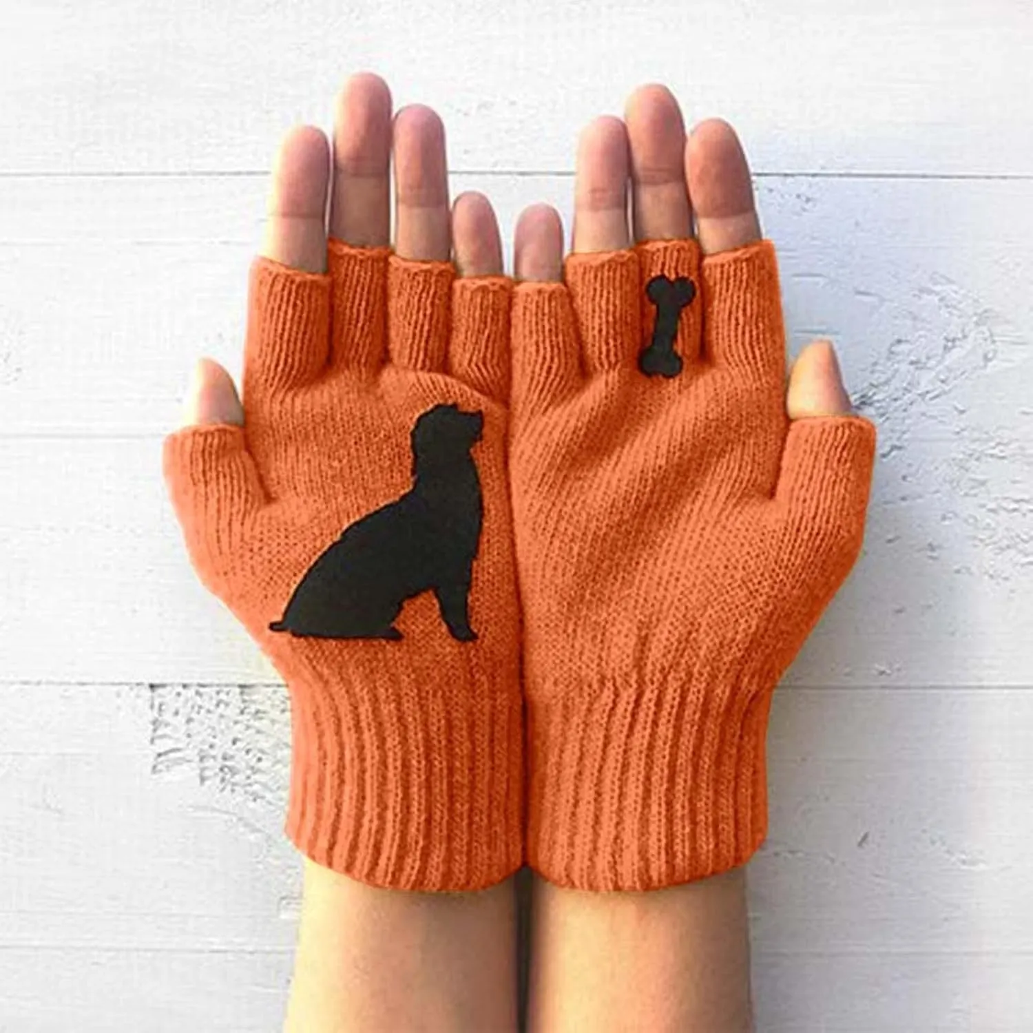 Women Winter Touchscreen Gloves Funny Dog Warm Fleece Lined Knit Elastic Cuff Women's Sports (Orange, One Size)