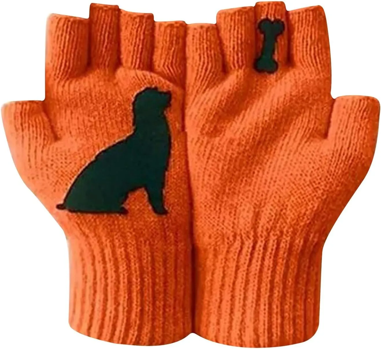 Women Winter Touchscreen Gloves Funny Dog Warm Fleece Lined Knit Elastic Cuff Women's Sports (Orange, One Size)