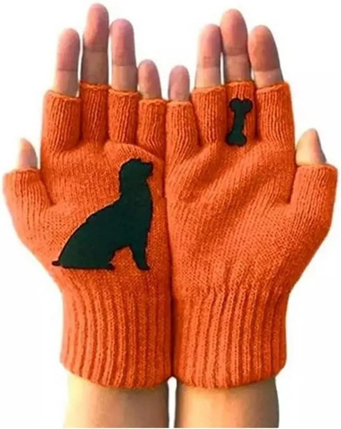 Women Winter Touchscreen Gloves Funny Dog Warm Fleece Lined Knit Elastic Cuff Women's Sports (Orange, One Size)