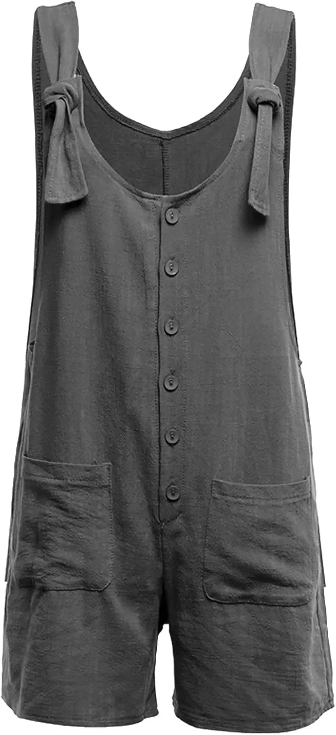 Women's 2025 Summer Casual Rompers Loose Cotton Linen Short Overalls Adjustable Strap Jumpsuit Shorts with Pockets