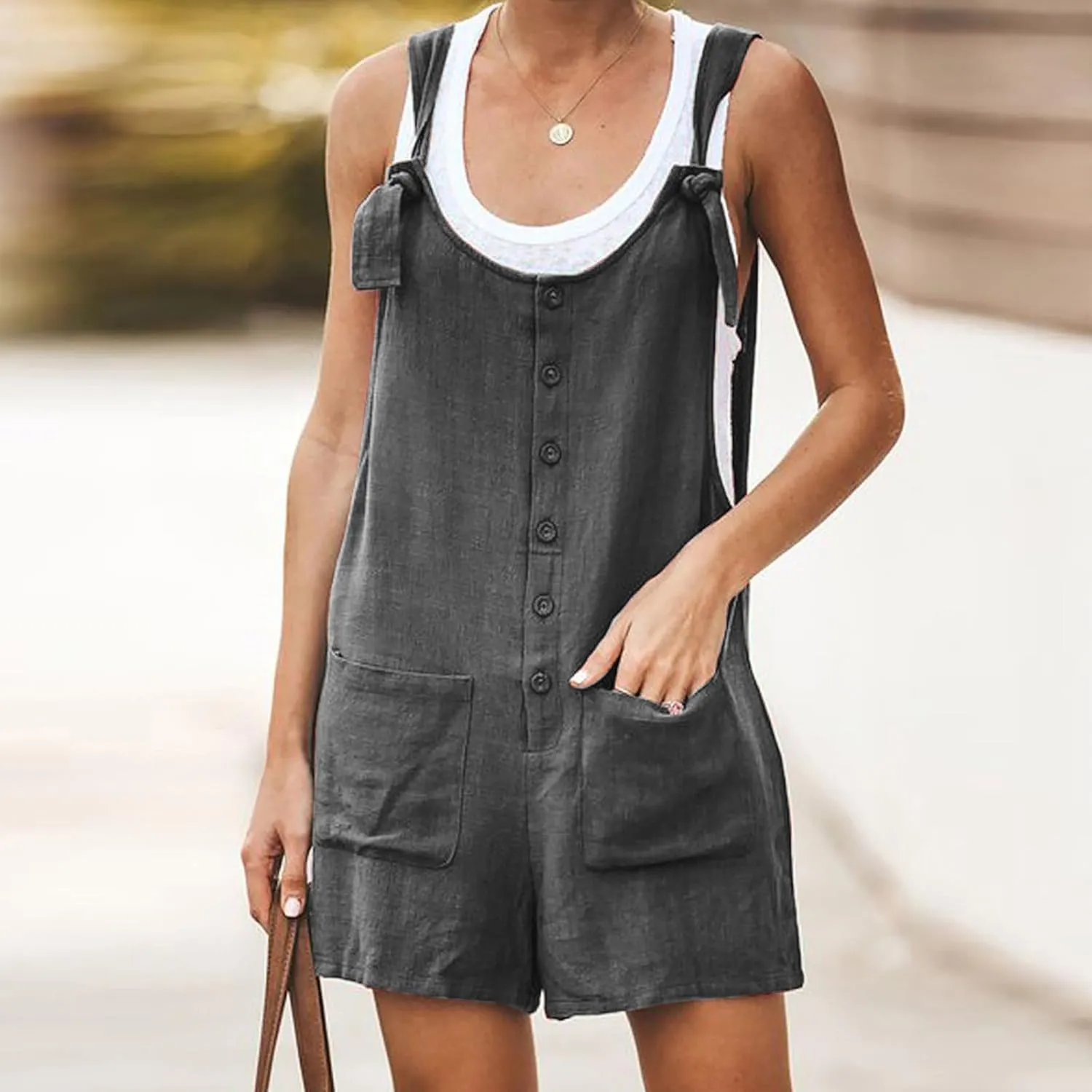 Women's 2025 Summer Casual Rompers Loose Cotton Linen Short Overalls Adjustable Strap Jumpsuit Shorts with Pockets
