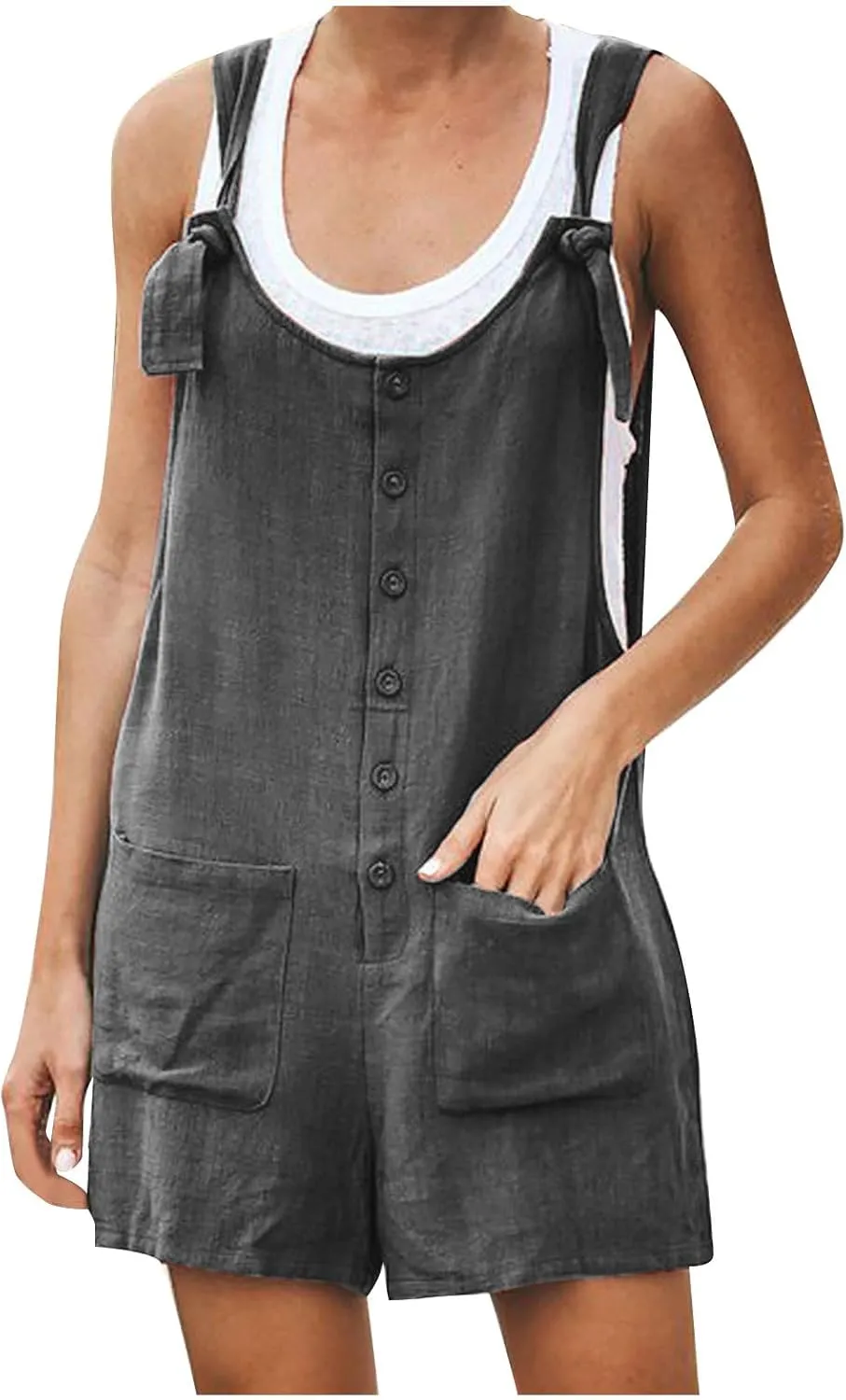 Women's 2025 Summer Casual Rompers Loose Cotton Linen Short Overalls Adjustable Strap Jumpsuit Shorts with Pockets