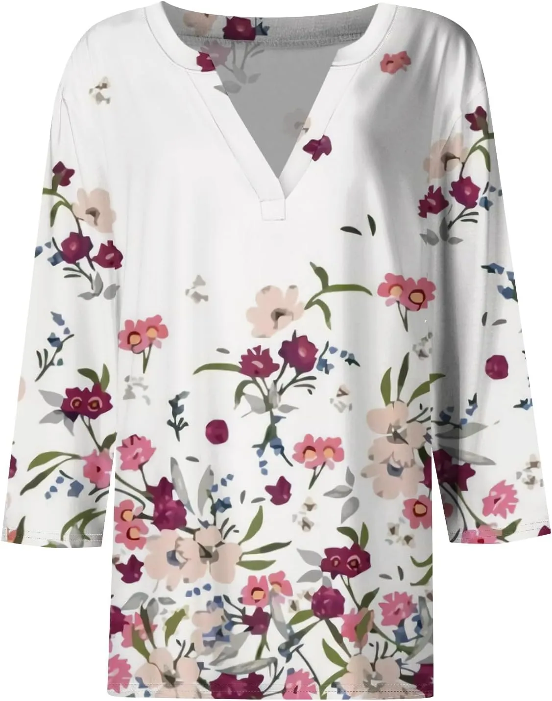 Women's 3/4 Sleeve Dressy Casual Tops Loose Fit Henley V Neck Trendy Shirts Fashion Tunic Blouses