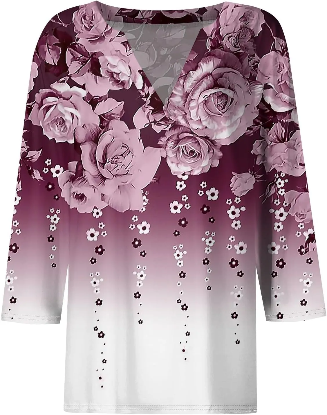 Women's 3/4 Sleeve Dressy Casual Tops Loose Fit Henley V Neck Trendy Shirts Fashion Tunic Blouses
