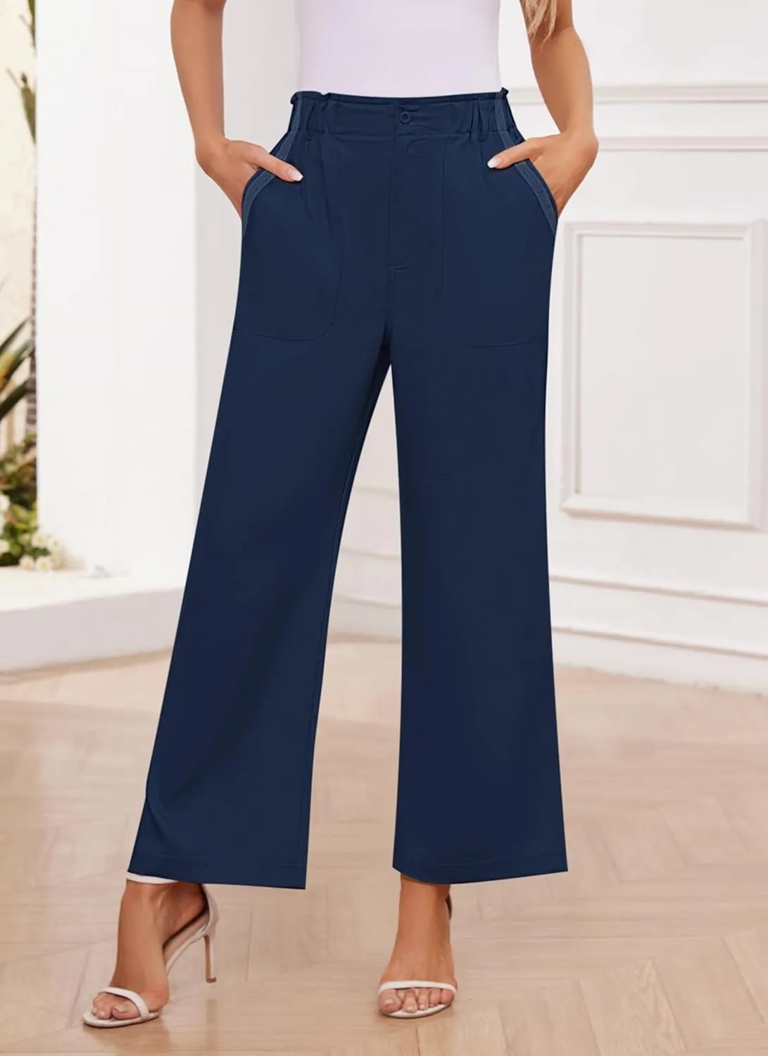 Women's Brown High Waisted Wide Leg Dress Pants - Casual Palazzo Trousers - Medium