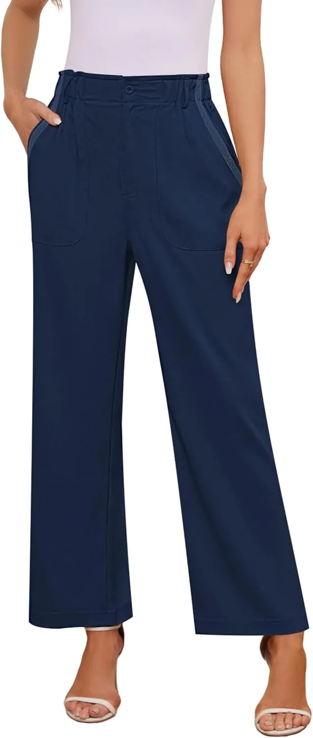 Women's Brown High Waisted Wide Leg Dress Pants - Casual Palazzo Trousers - Medium