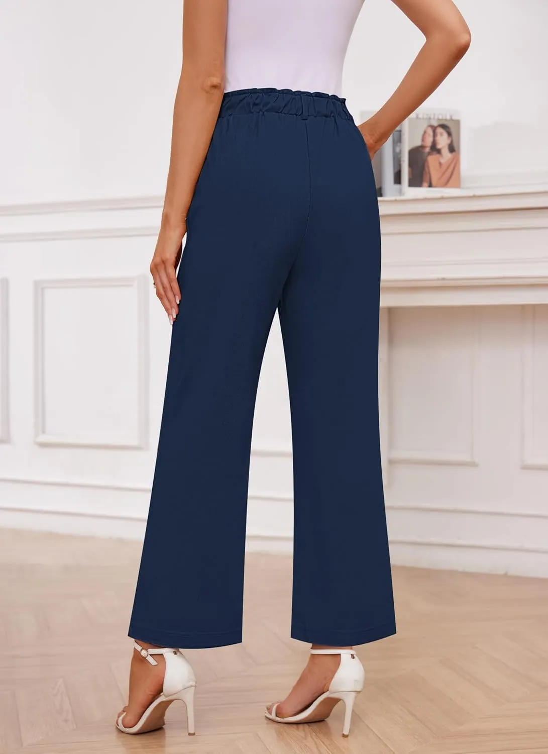 Women's Brown High Waisted Wide Leg Dress Pants - Casual Palazzo Trousers - Medium