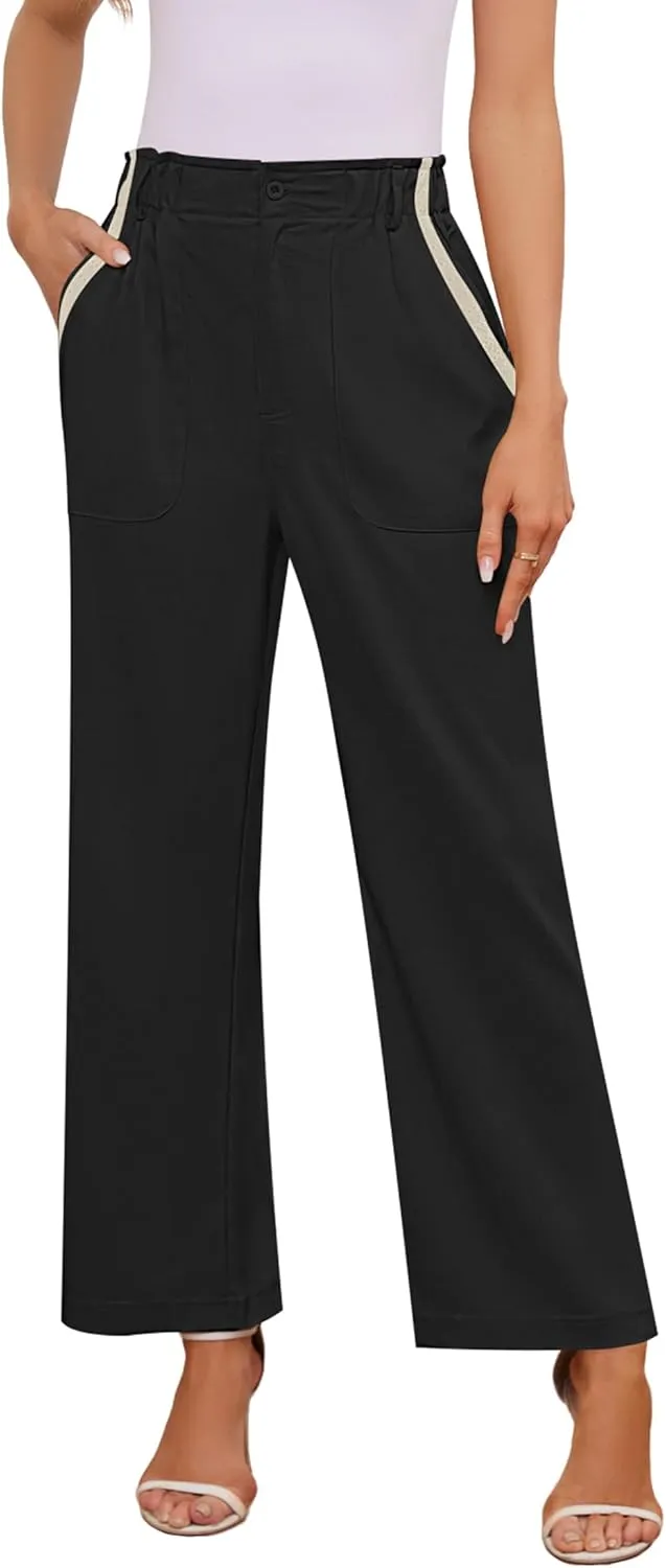 Women's Brown High Waisted Wide Leg Dress Pants - Casual Palazzo Trousers - Medium