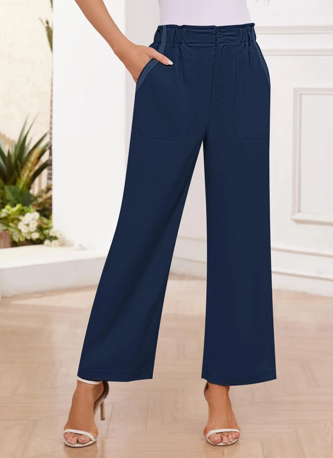 Women's Brown High Waisted Wide Leg Dress Pants - Casual Palazzo Trousers - Medium
