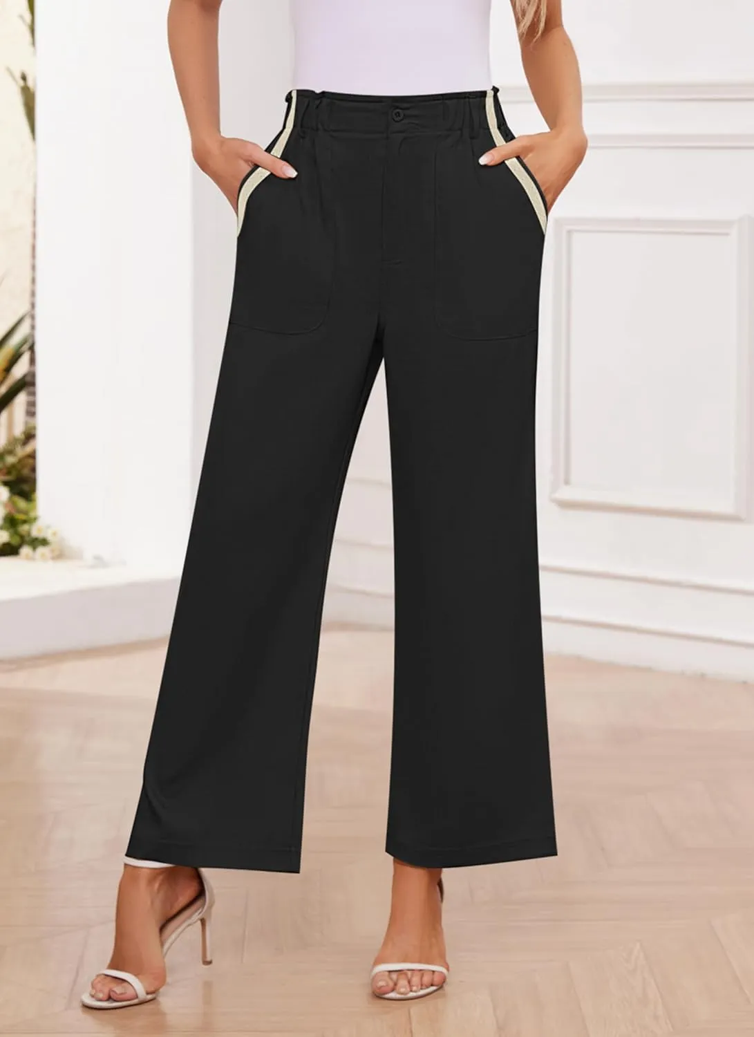 Women's Brown High Waisted Wide Leg Dress Pants - Casual Palazzo Trousers - Medium