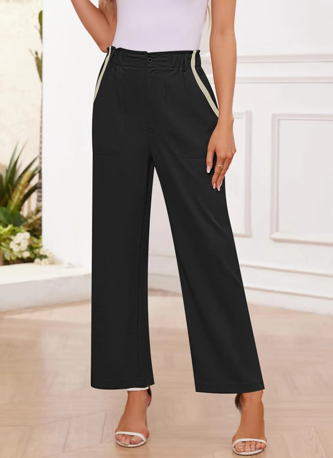 Women's Brown High Waisted Wide Leg Dress Pants - Casual Palazzo Trousers - Medium