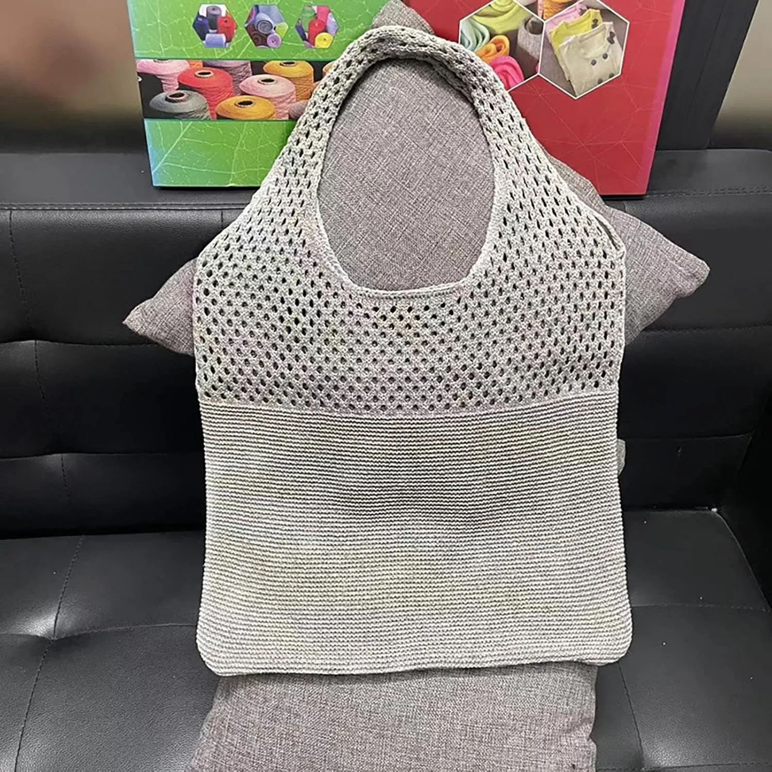 Women's Canvas Tote Bags with Zipper Crossbody Purses and Handbags Lightweight Pocketbook Lightweight Puffer Bag(Grey)