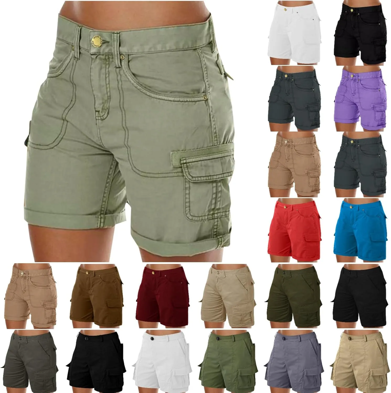 Womens Cargo Hiking Shorts Summer Casual High Waist Lightweight Cargo Shorts Althletic Workout Clothes with Pockets