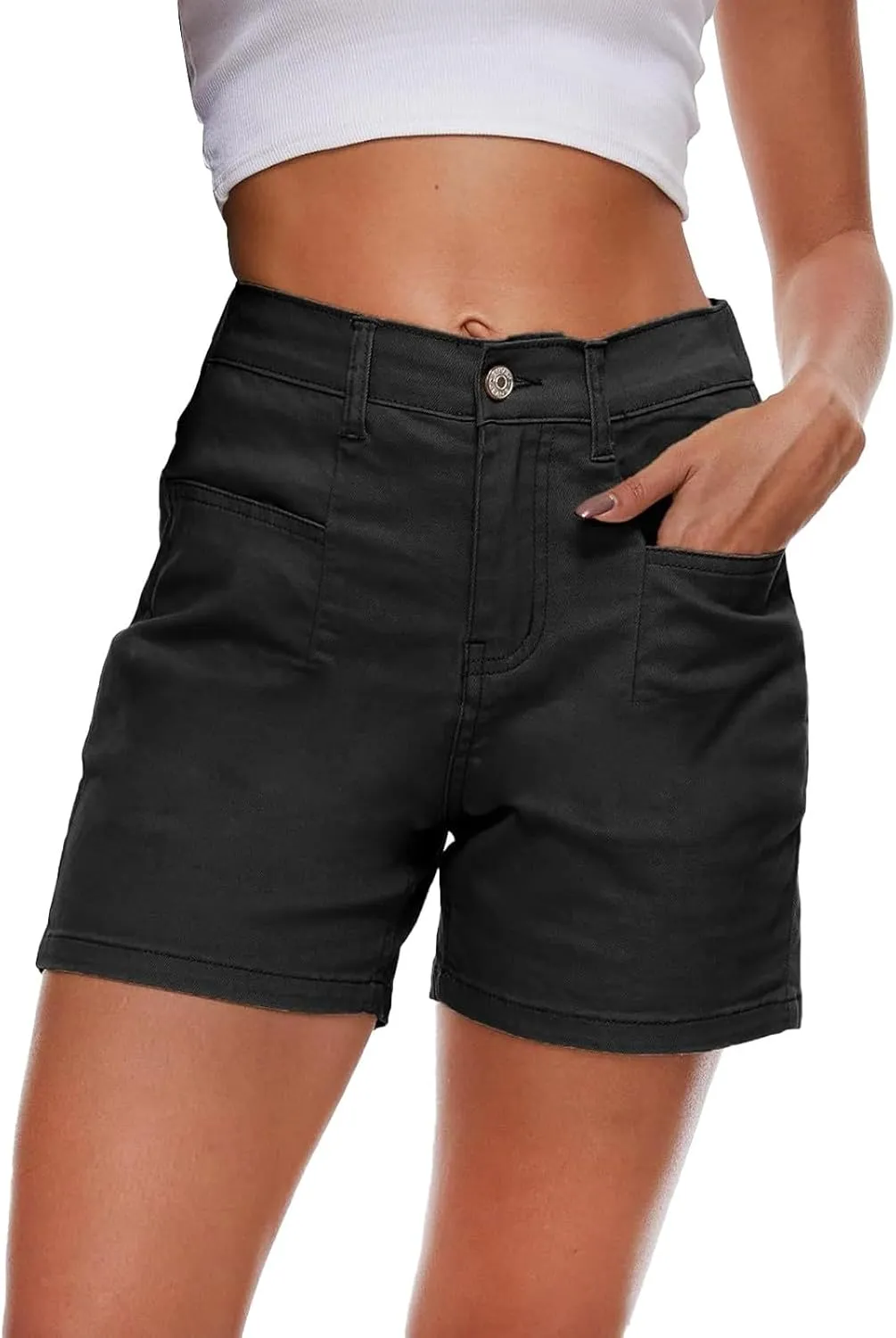 Womens Casual Stretch Denim Jean Shorts with Pockets High Waisted Denim Shorts Summer Casual Shorts