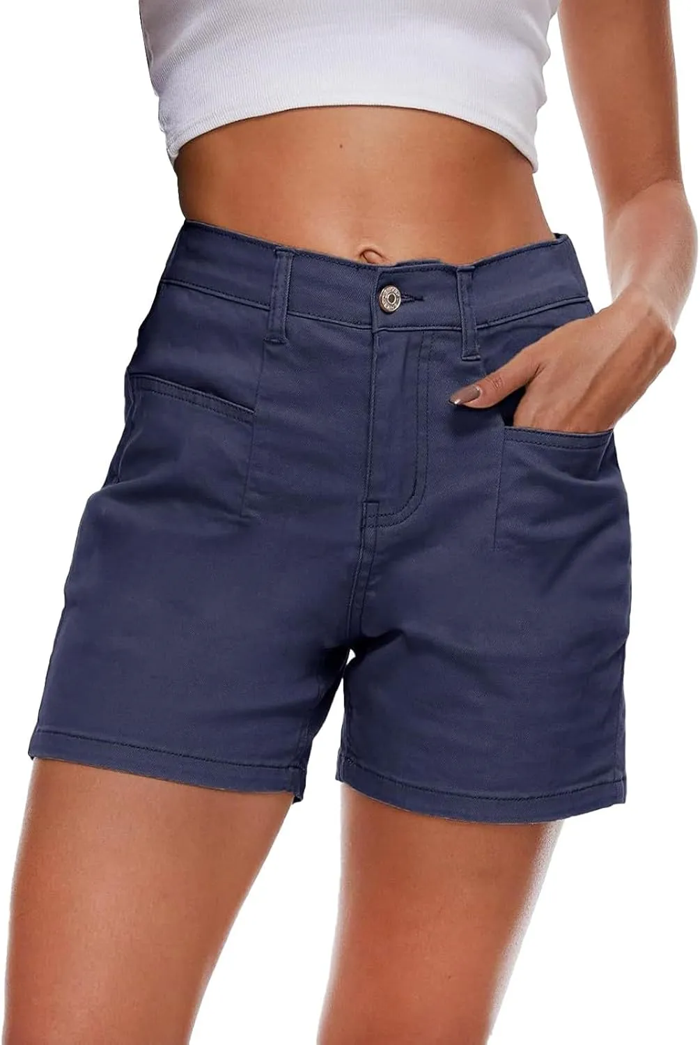 Womens Casual Stretch Denim Jean Shorts with Pockets High Waisted Denim Shorts Summer Casual Shorts