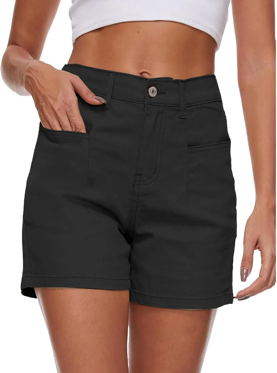 Womens Casual Stretch Denim Jean Shorts with Pockets High Waisted Denim Shorts Summer Casual Shorts
