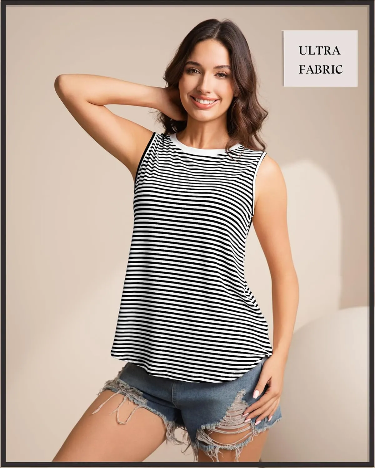 Women's Casual Striped Spring Summer Tank Tops Crew Neck Sleeveless Shirts Loose Basic Trendy Fashion Clothes