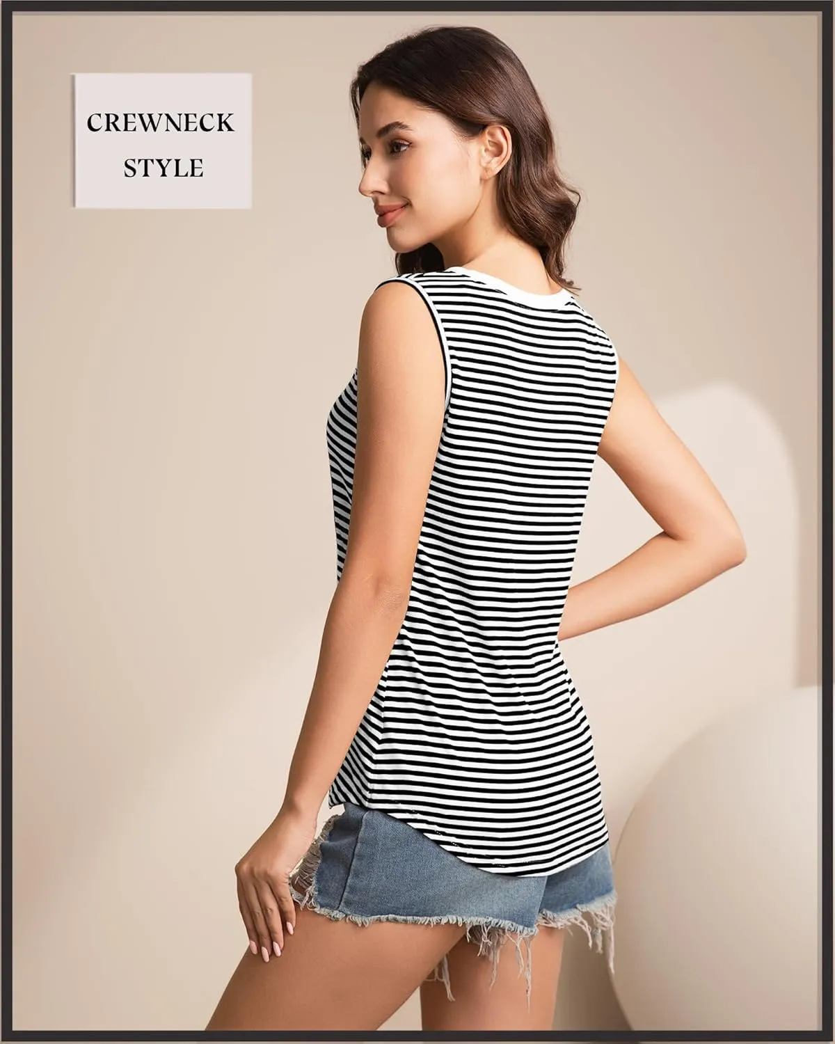 Women's Casual Striped Spring Summer Tank Tops Crew Neck Sleeveless Shirts Loose Basic Trendy Fashion Clothes