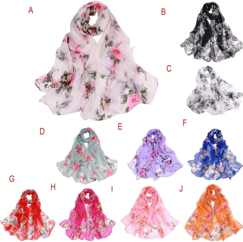 Women's Chiffon Scarf Lightweight Scarves Fashion Floral Print Scarfs Shawl for Ladies and Girls Summer Shawl Wraps