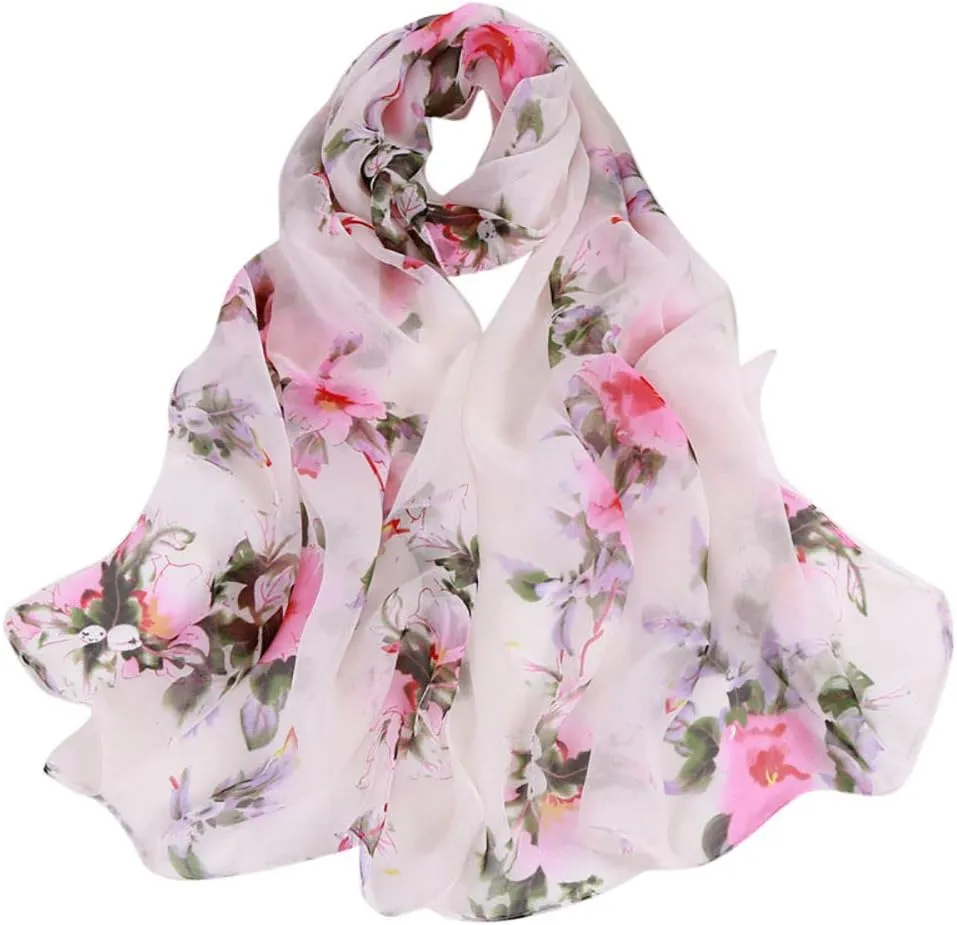 Women's Chiffon Scarf Lightweight Scarves Fashion Floral Print Scarfs Shawl for Ladies and Girls Summer Shawl Wraps