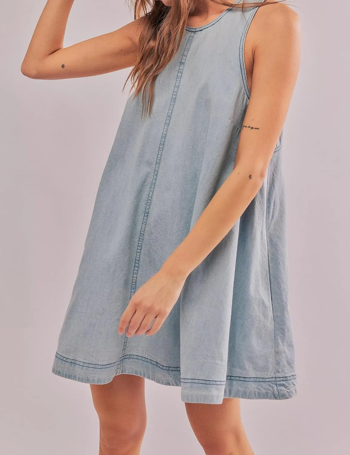 Women??s Denim Dress Summer Casual Sleeveless Jean Mini Dresses with Pockets