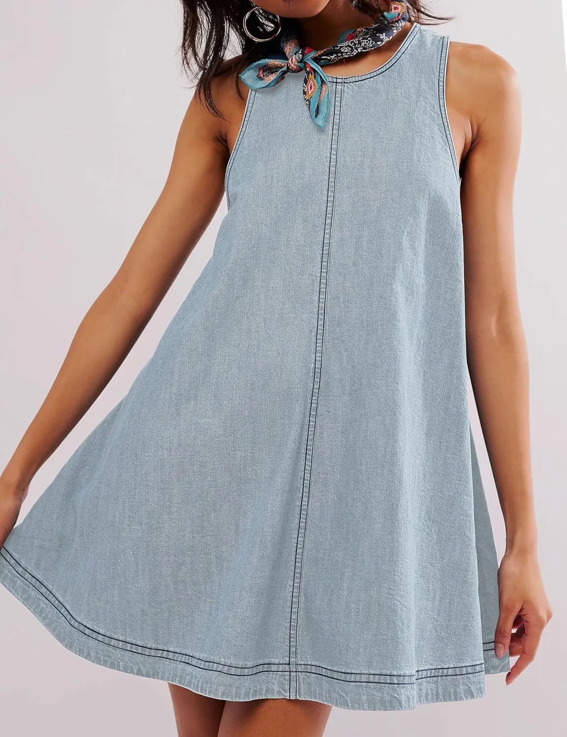 Women??s Denim Dress Summer Casual Sleeveless Jean Mini Dresses with Pockets