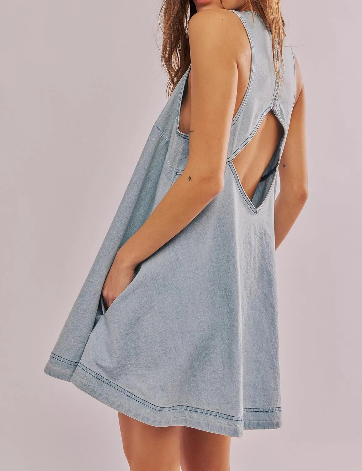 Women??s Denim Dress Summer Casual Sleeveless Jean Mini Dresses with Pockets