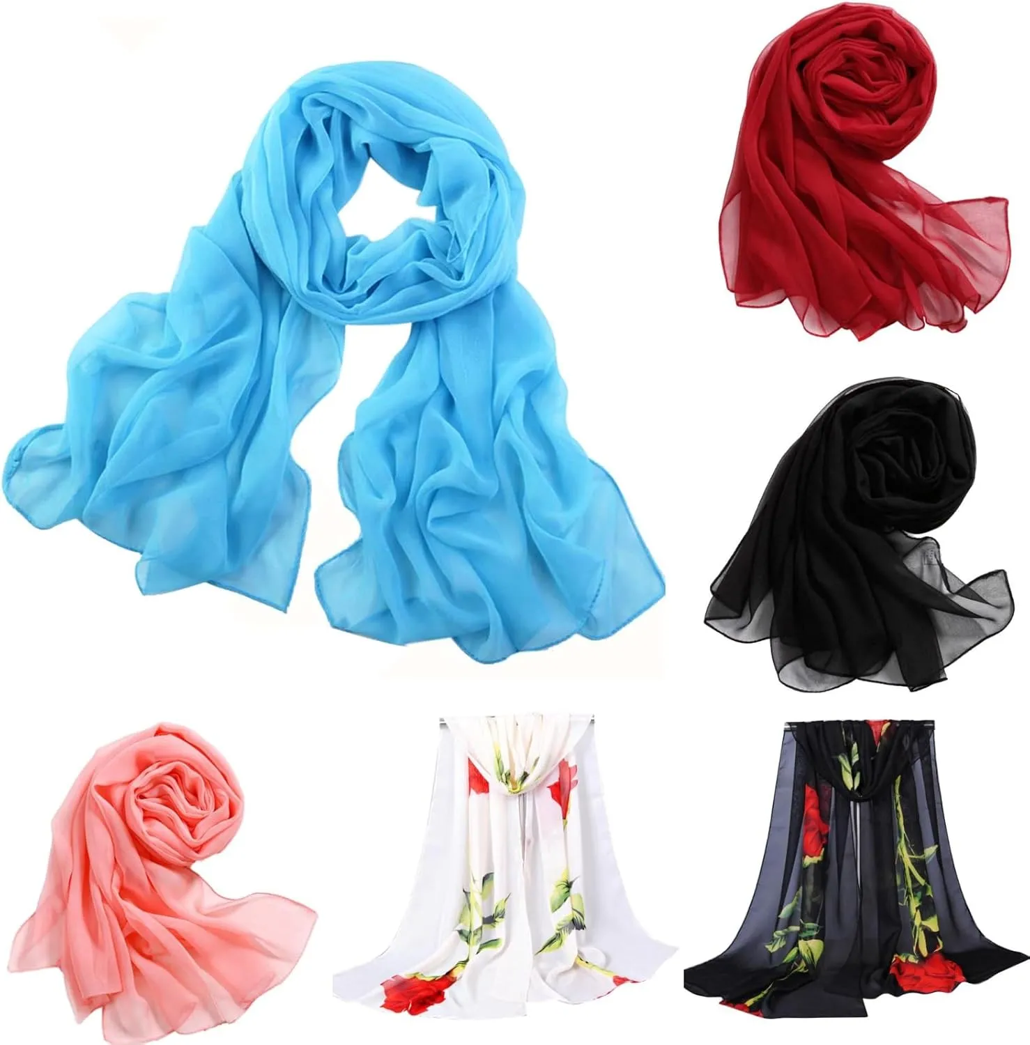 Women's Elegant Scarf with Floral Printed Sunscreen Soft Neckerchief Warm Large Blanket Wrap Season Beach Shawl