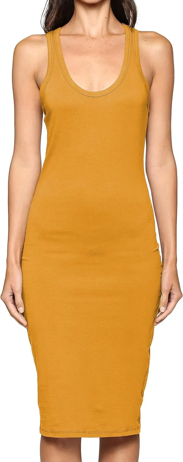 Women's Fitted Sleeveless Racerback Midi Bodycon Tank Dress