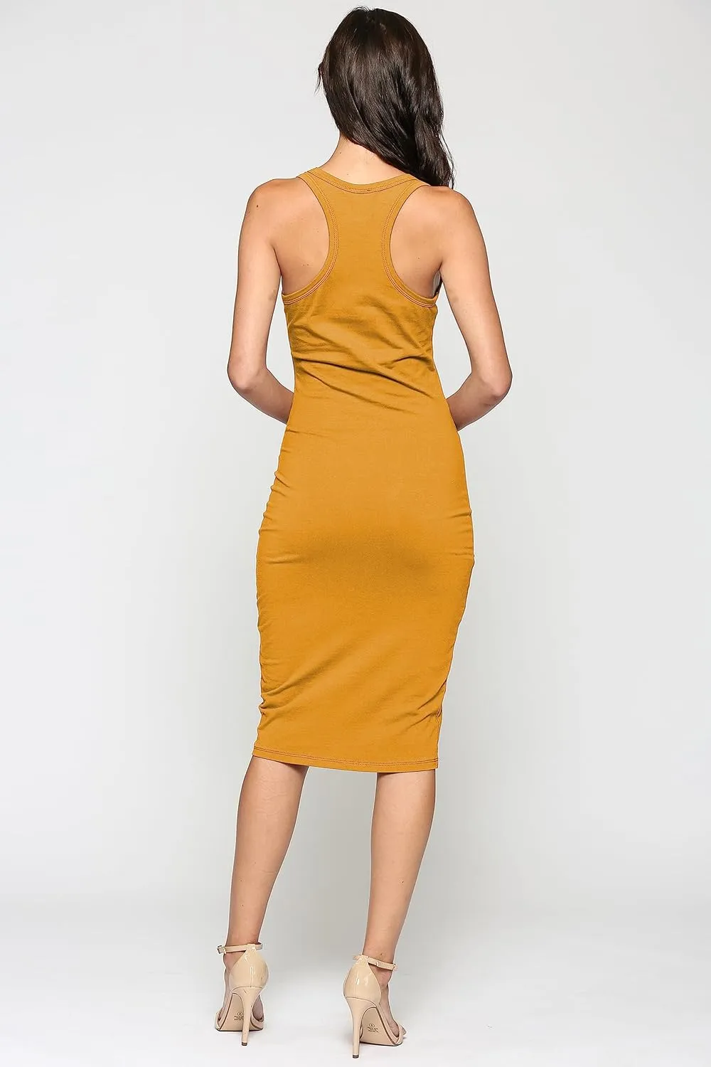 Women's Fitted Sleeveless Racerback Midi Bodycon Tank Dress