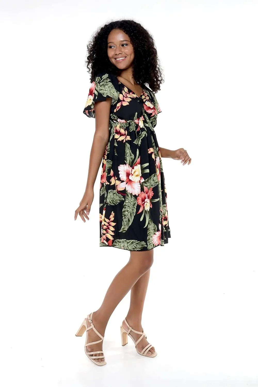 Women's Hawaiian Mini Ruffle Sleeve Dress Rafelsia