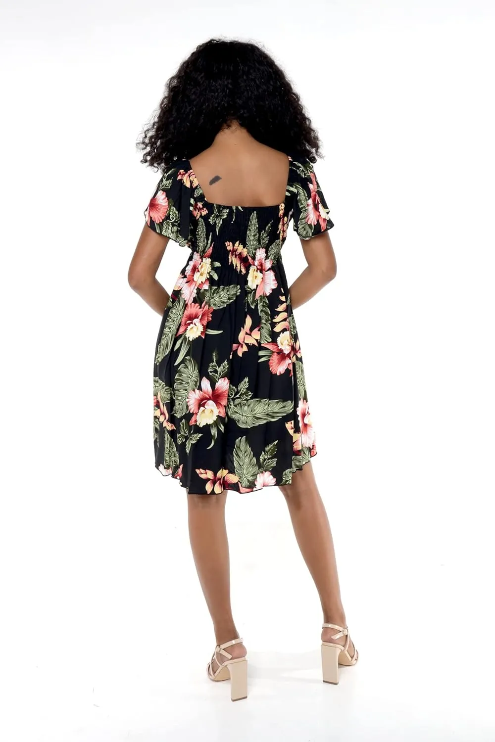 Women's Hawaiian Mini Ruffle Sleeve Dress Rafelsia
