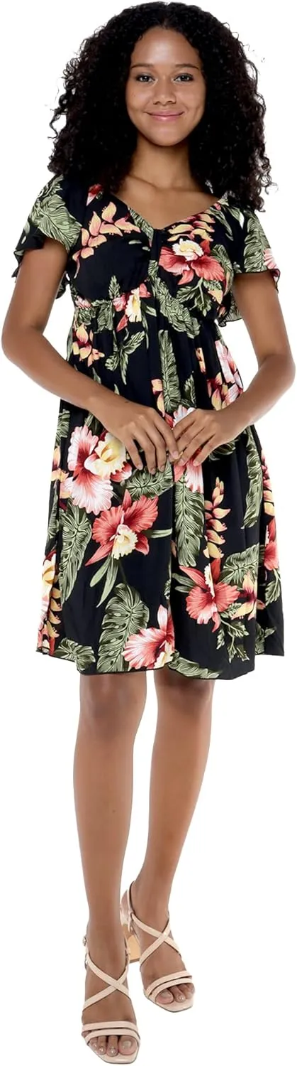 Women's Hawaiian Mini Ruffle Sleeve Dress Rafelsia