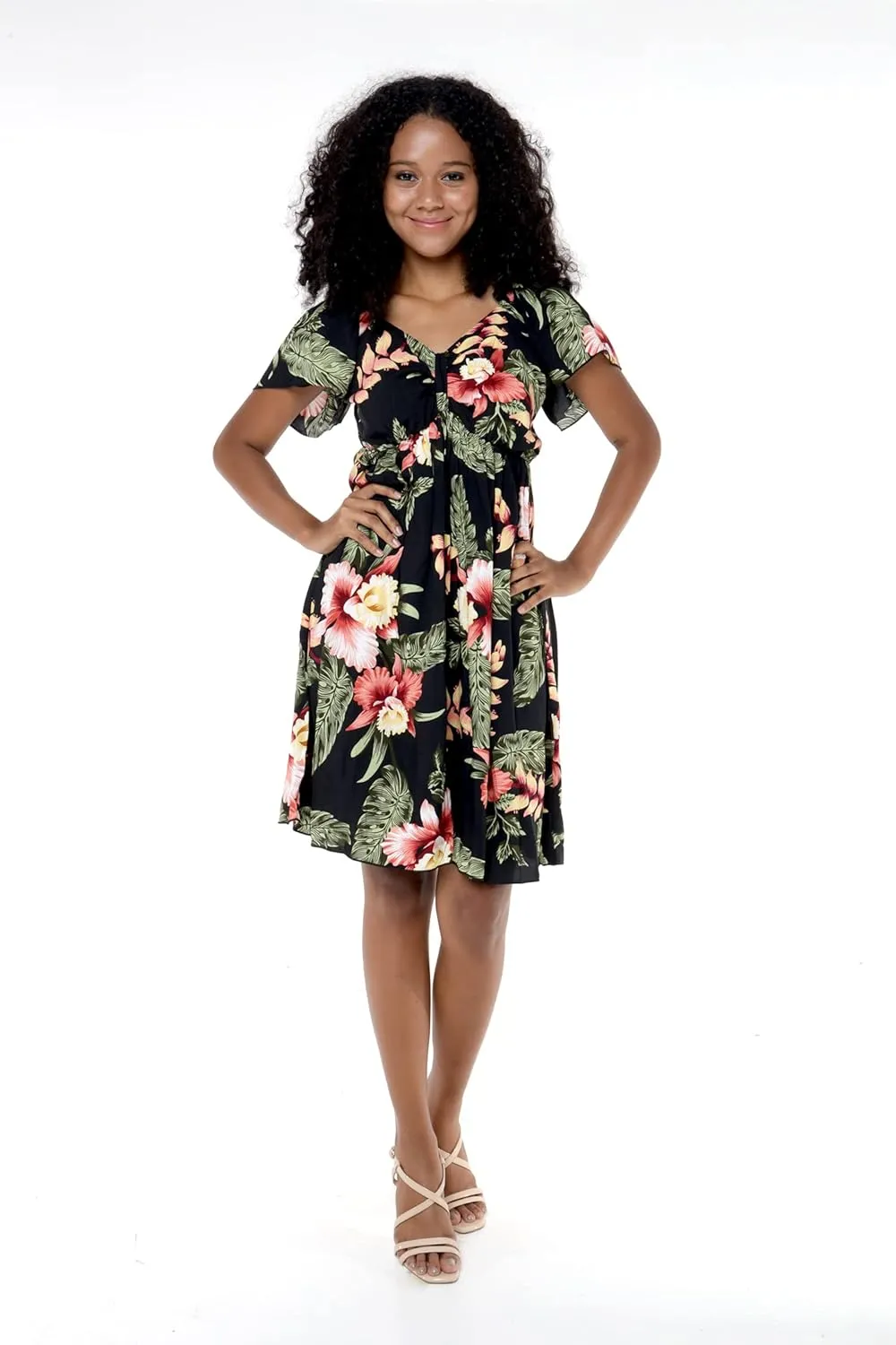 Women's Hawaiian Mini Ruffle Sleeve Dress Rafelsia
