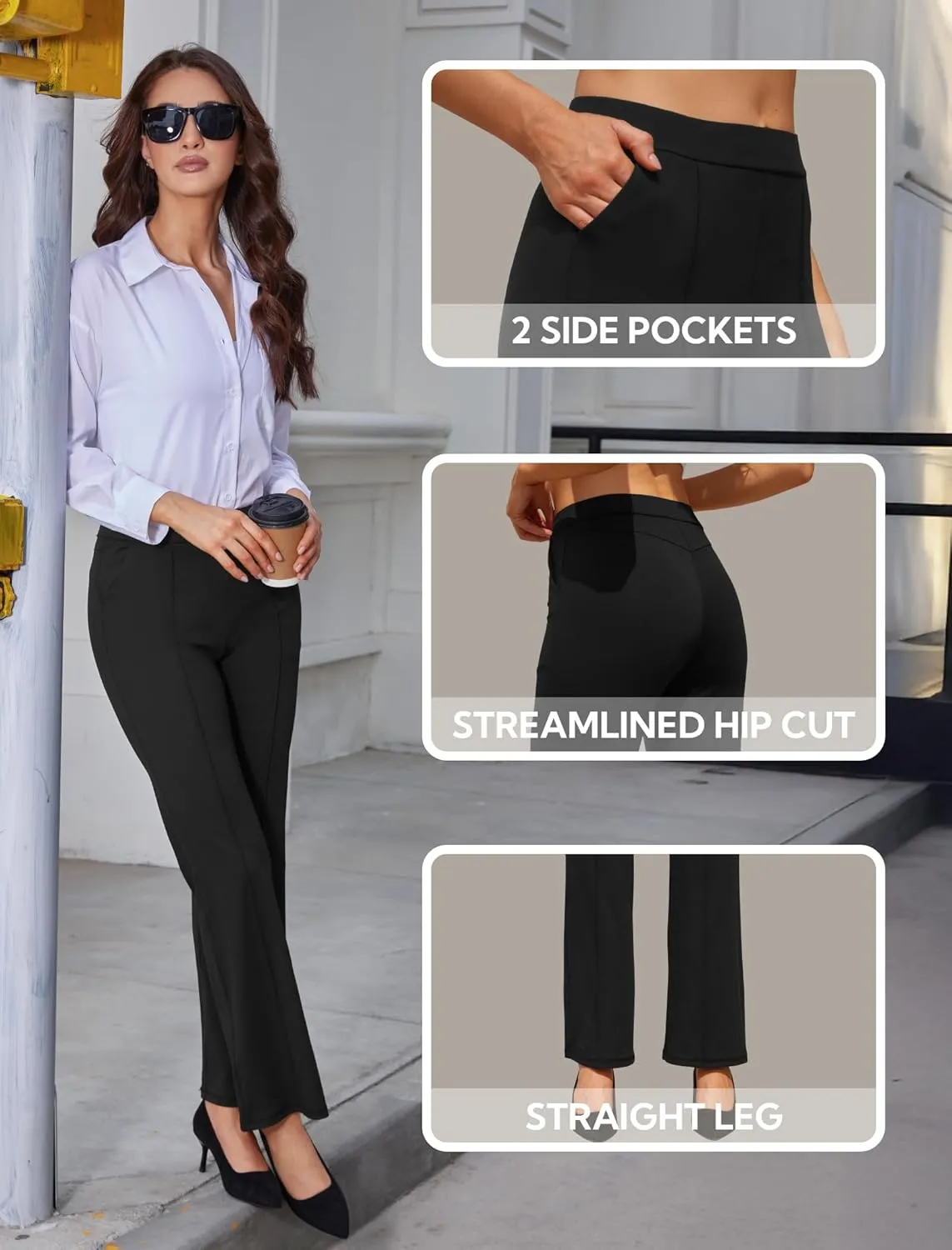 Womens High Waist Dress Work Pants Stretchy Casual Business Office Slacks Bootcut Flare Trousers