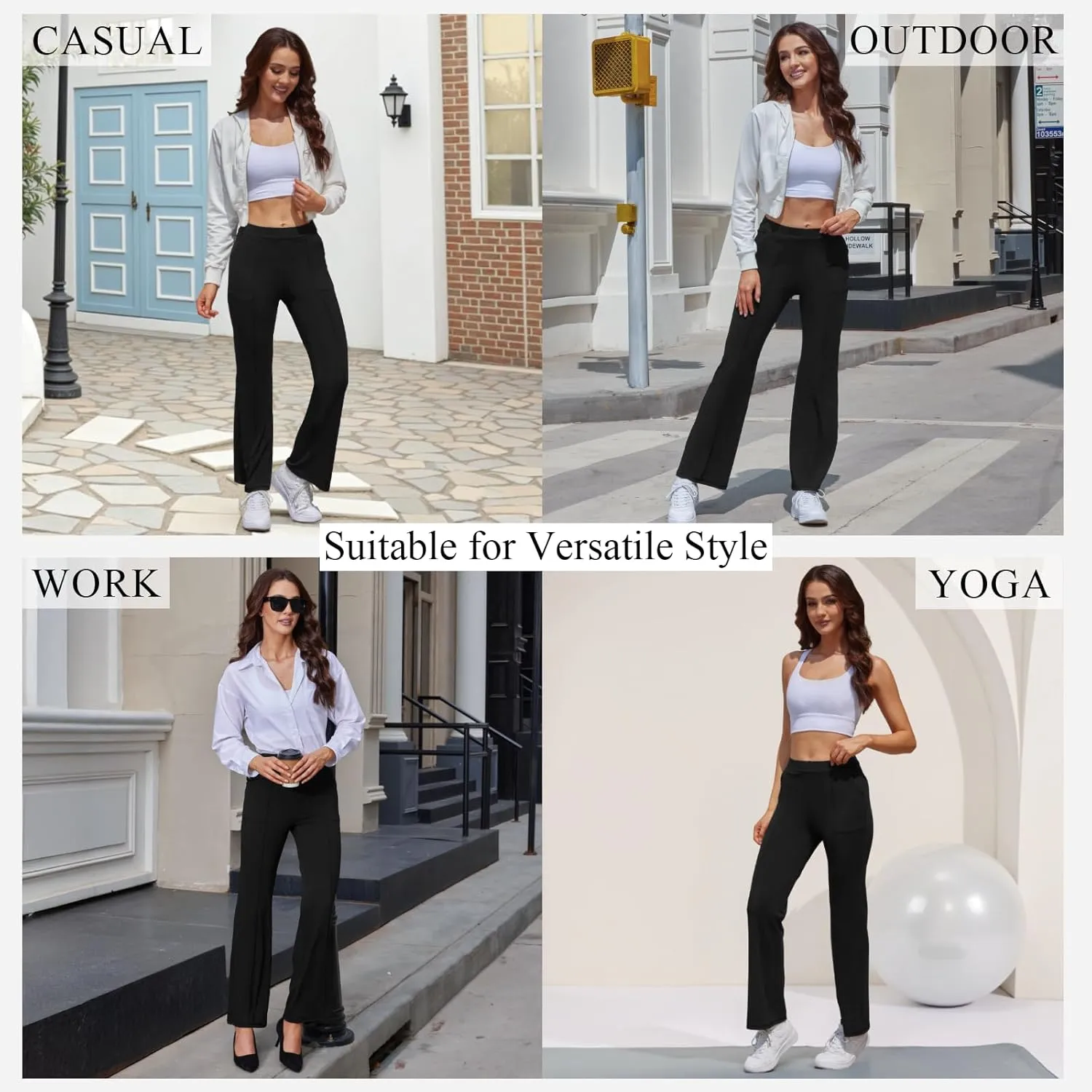 Womens High Waist Dress Work Pants Stretchy Casual Business Office Slacks Bootcut Flare Trousers