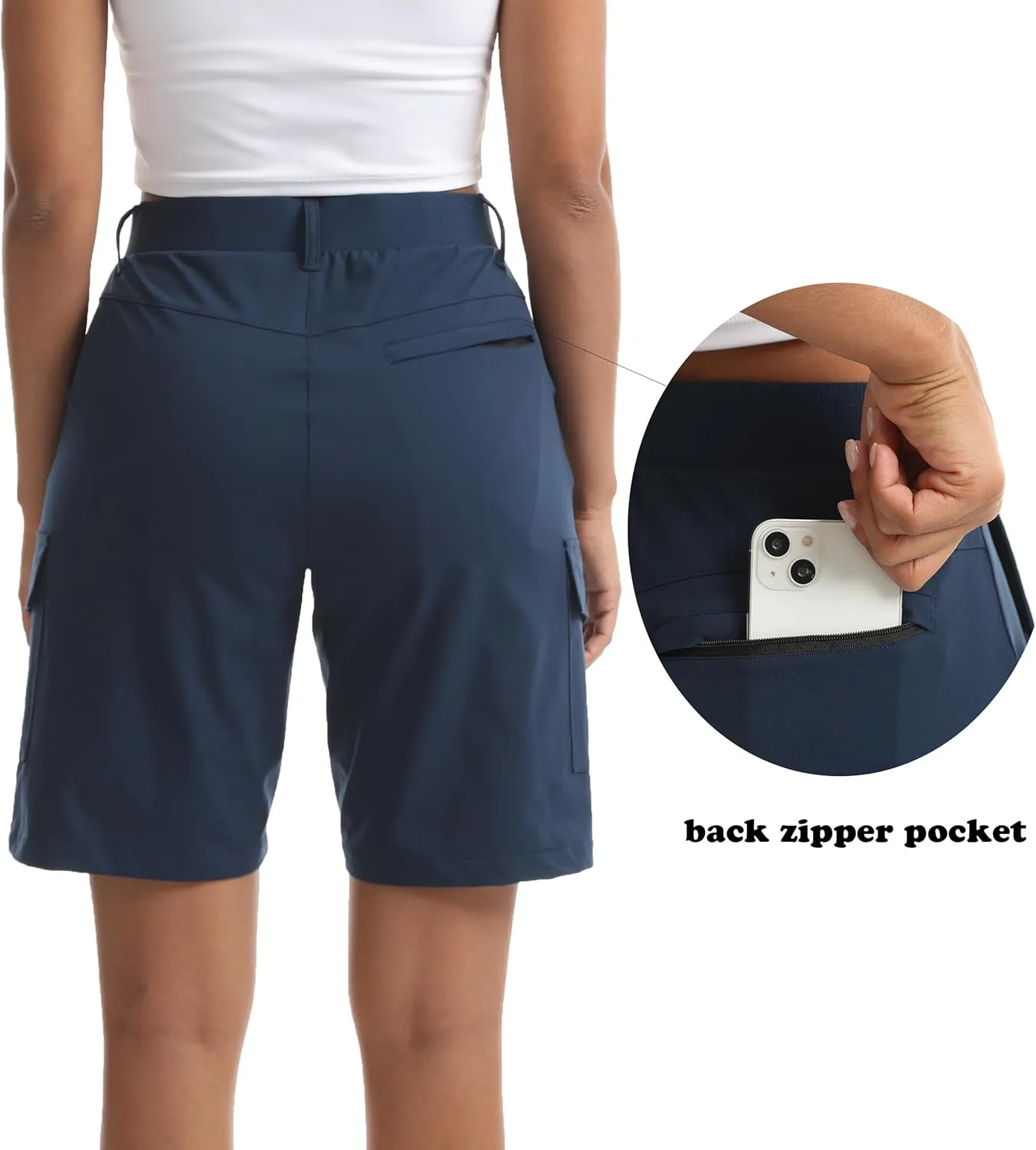 Women's Lightweight Hiking Cargo Shorts for Running Athletic Camping Travel Golf - Water Resistant with 5 Pockets