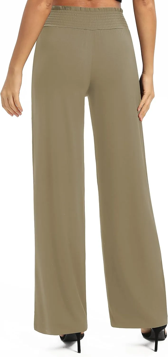 Women's Loose Straight Leg Palazzo Pants High Elastic Waist Causal Trousers with Pockets