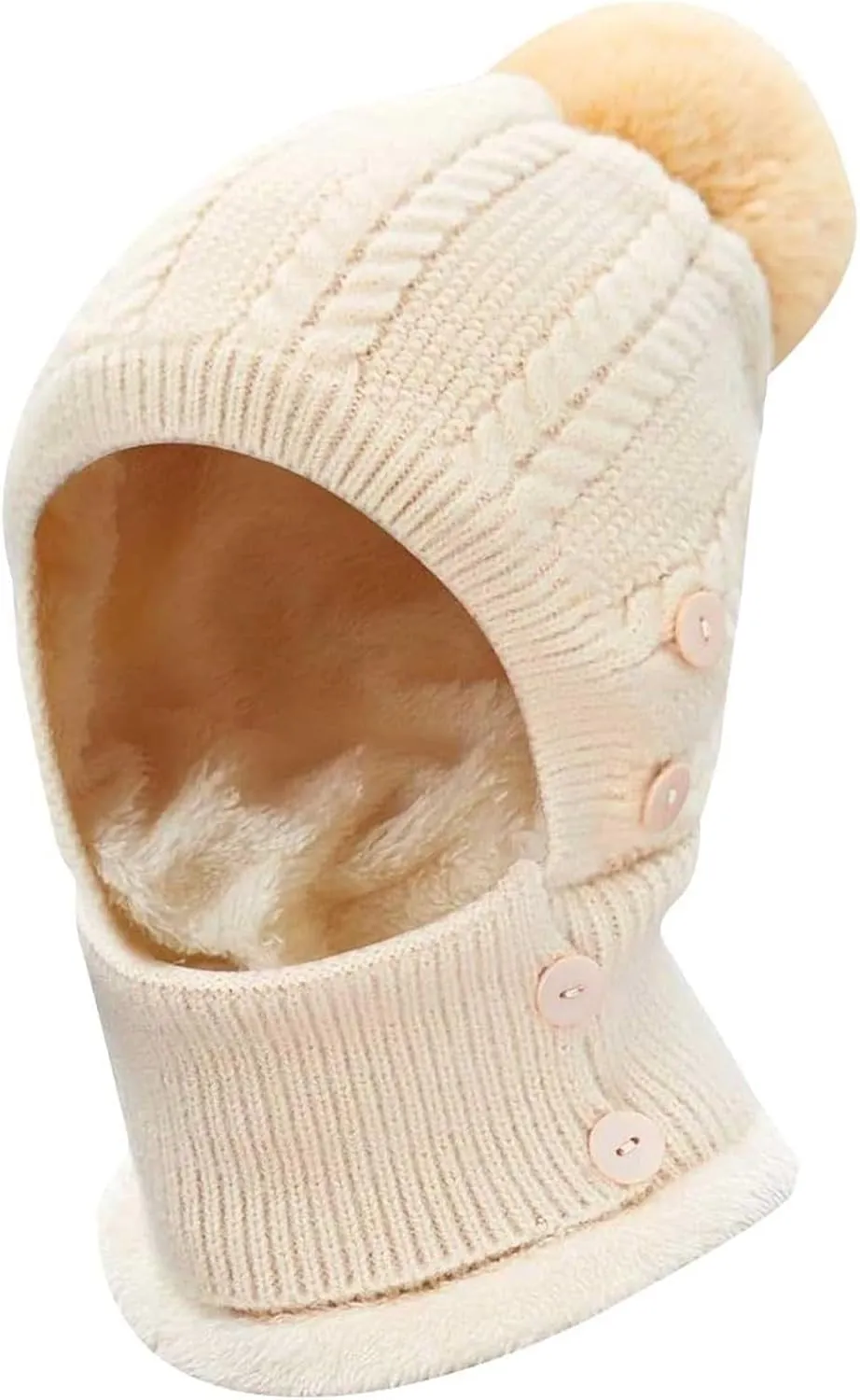 Womens Mens Girls Winter Beanie Hat Circle Scarf Set Pompoms Ski Snow Earflaps Knit Hats Neck Warmer Set