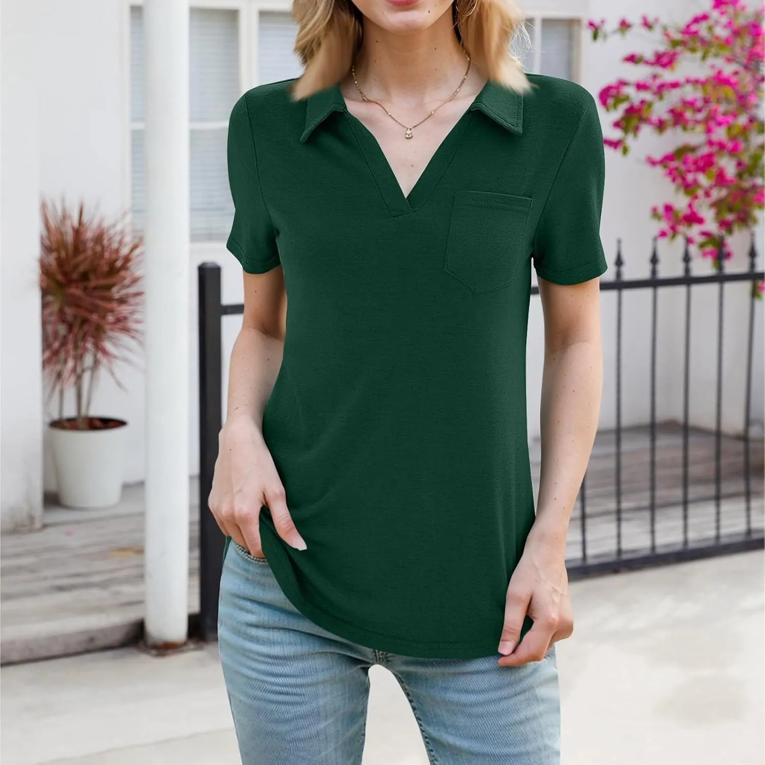 Women's Polo Shirts Lapel Collar V Neck Blouse Dressy Casual Tunic Tops Business Work Casual Dressy Basic Blouses