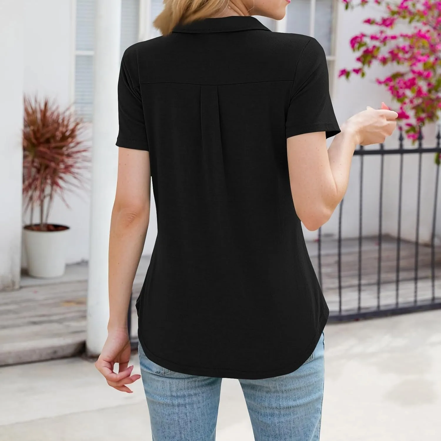 Women's Polo Shirts Lapel Collar V Neck Blouse Dressy Casual Tunic Tops Business Work Casual Dressy Basic Blouses