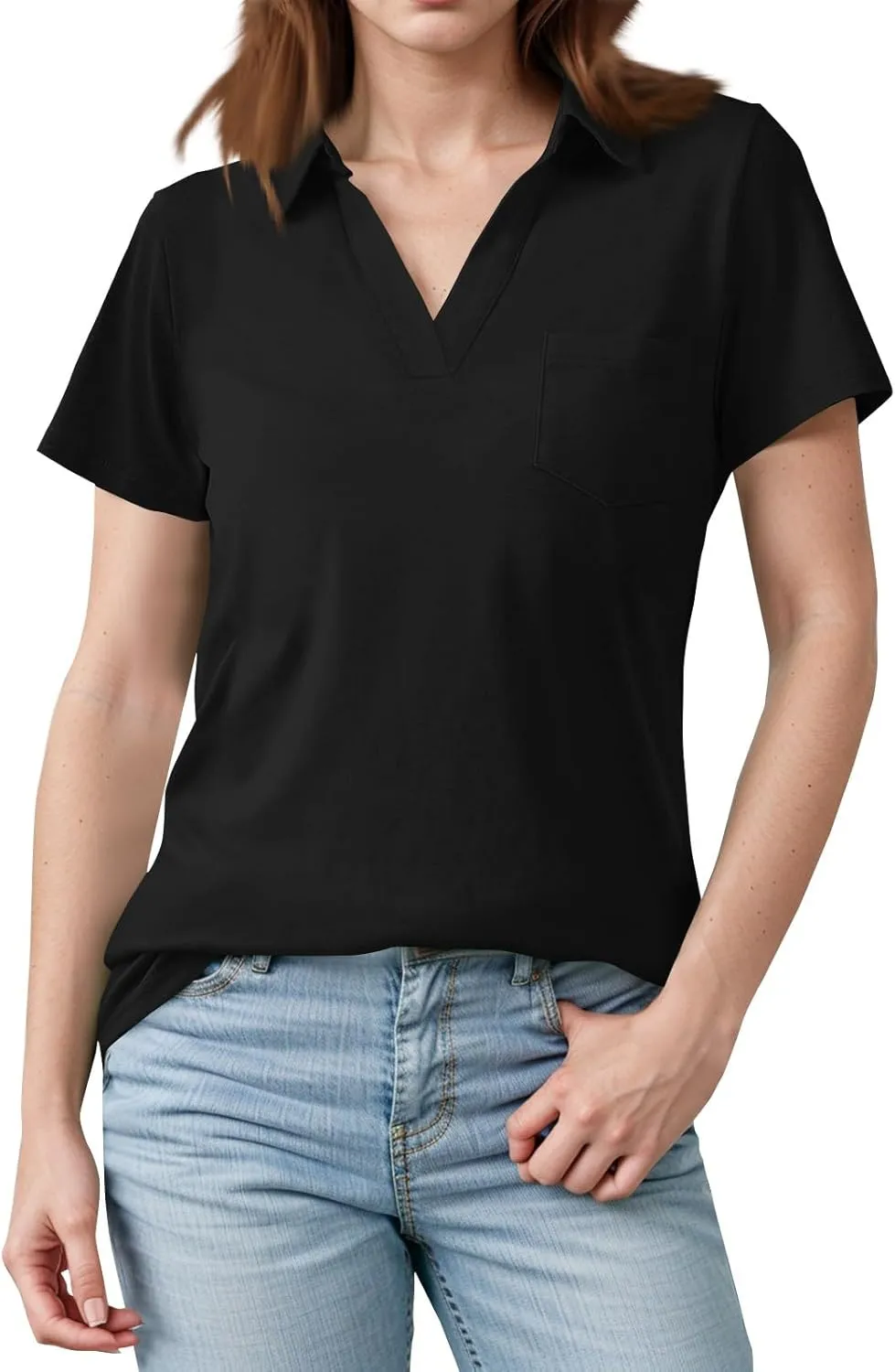 Women's Polo Shirts Lapel Collar V Neck Blouse Dressy Casual Tunic Tops Business Work Casual Dressy Basic Blouses