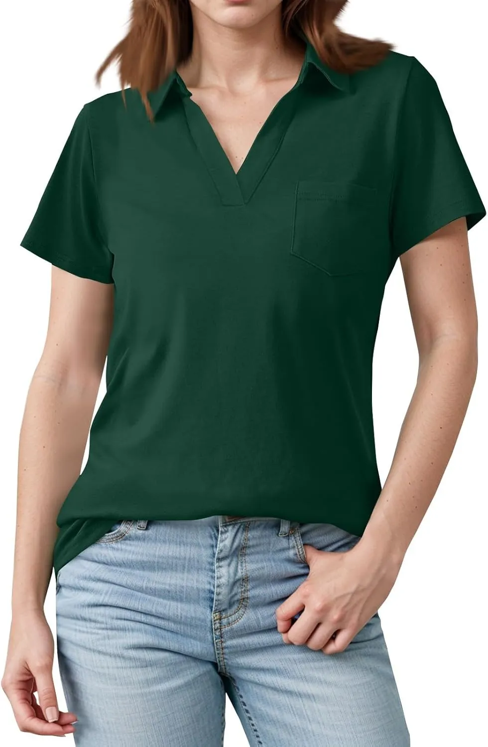 Women's Polo Shirts Lapel Collar V Neck Blouse Dressy Casual Tunic Tops Business Work Casual Dressy Basic Blouses