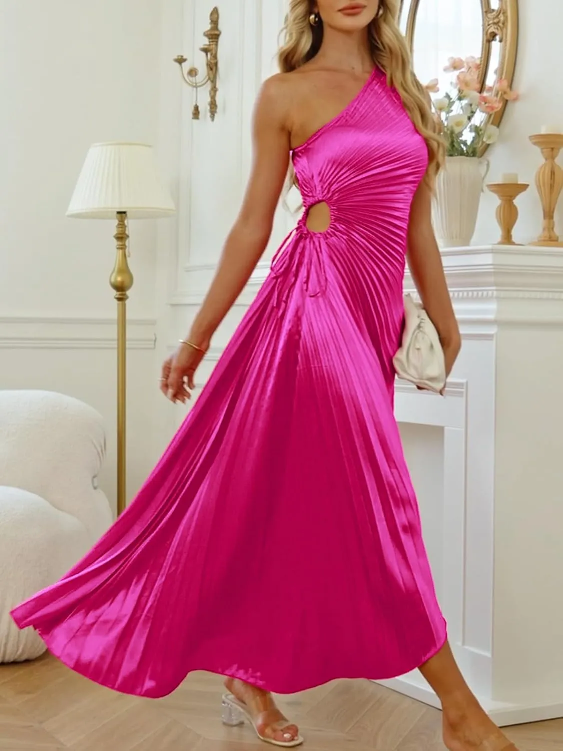 Women's Sexy One Shoulder Lrregular Dress Split Cocktail Party Maxi Dresses