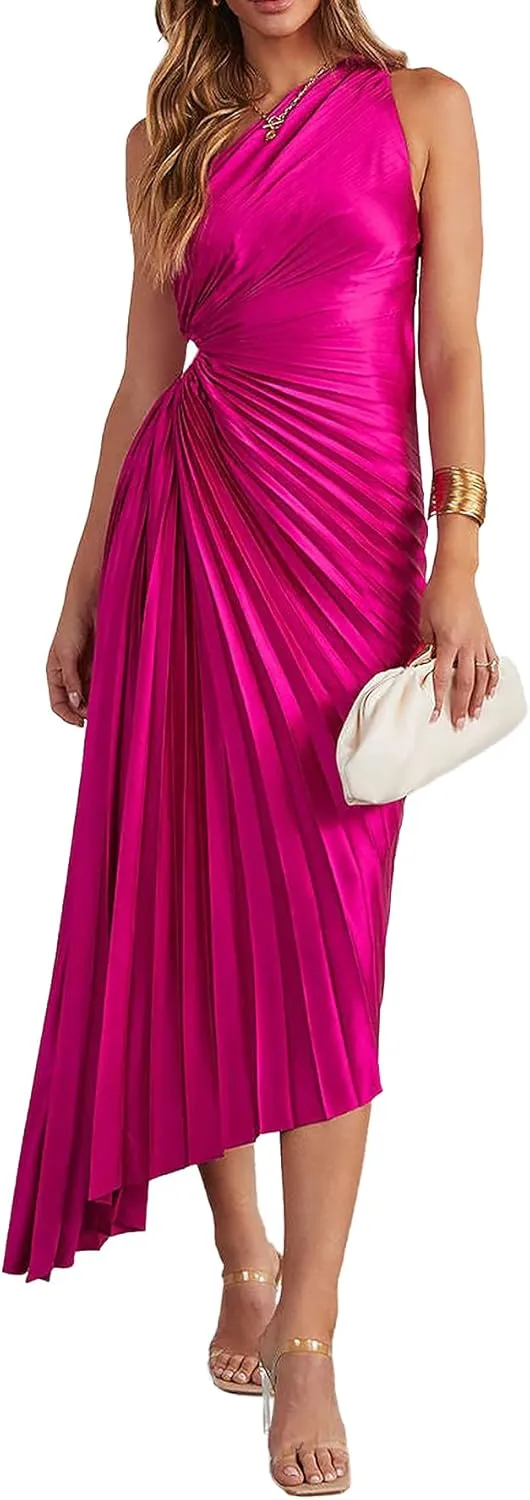 Women's Sexy One Shoulder Lrregular Dress Split Cocktail Party Maxi Dresses
