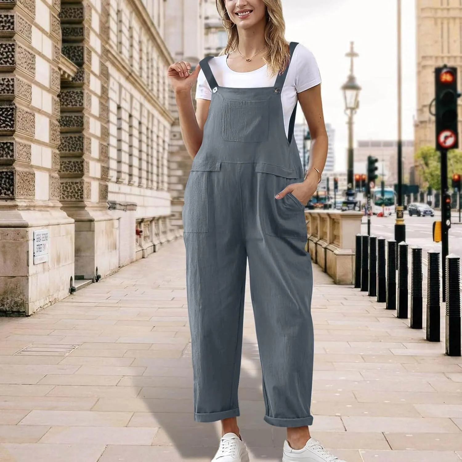 Women's Sleeveless Cotton Linen Overalls Rompers Wide Leg Jumpsuits Summer Jumpers Trendy Beach Vacation Outfits 2025