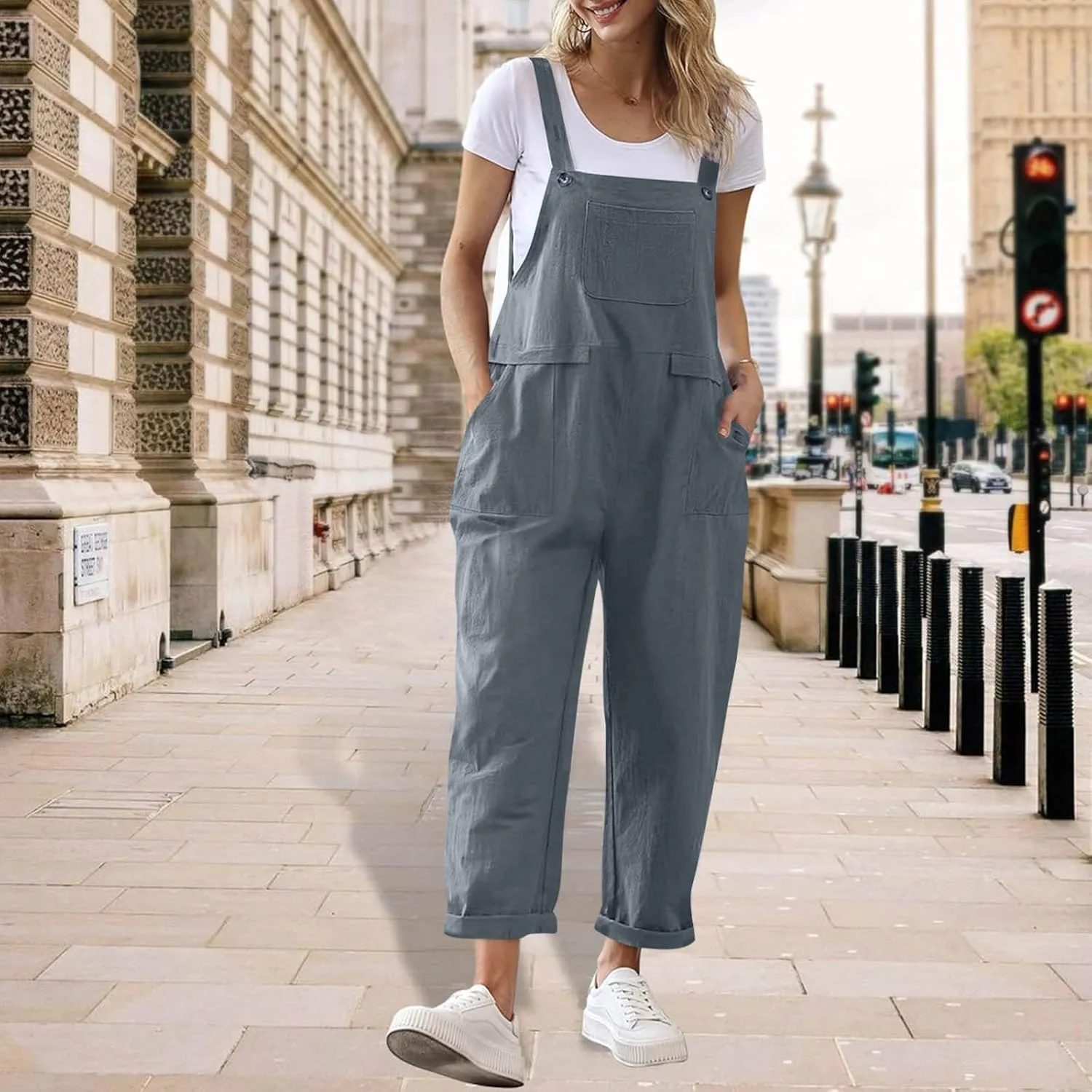 Women's Sleeveless Cotton Linen Overalls Rompers Wide Leg Jumpsuits Summer Jumpers Trendy Beach Vacation Outfits 2025